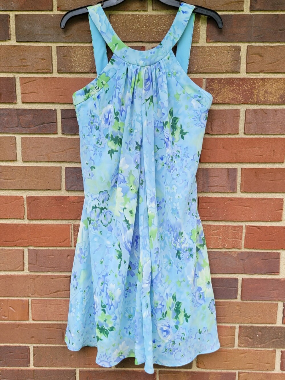 Scarlett Nite Light Blue Floral Halter Dress Womens Size 8 Lined